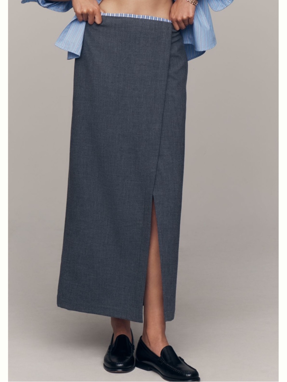 🟤NWT MAEVE by ANTHROPOLOGIE Wrap Pencil Midi Skirt in Heather Gray Sz 4 - Picture 2 of 6